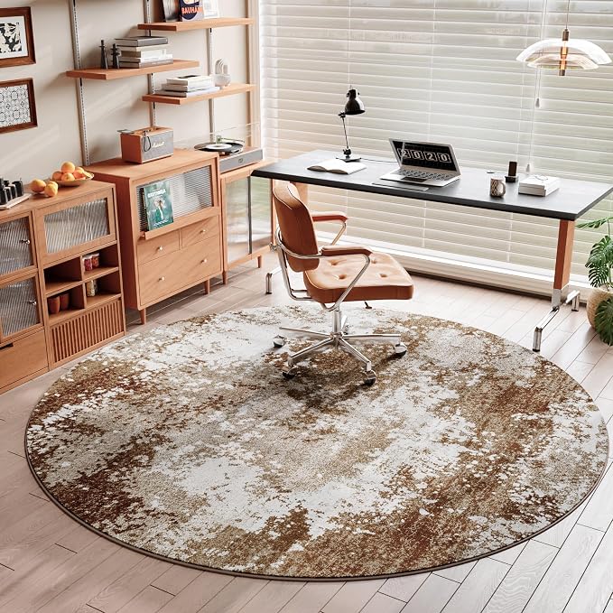 Brown Round Area Rugs 4ft Washable Circle Rug - Image 2