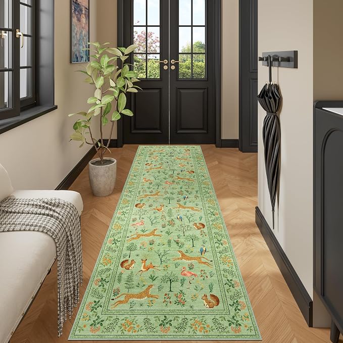DUKINO 2x6 Runner Rug, Washable Animal Kitchen Rugs Non Slip, Light Green | Soft - Image 6