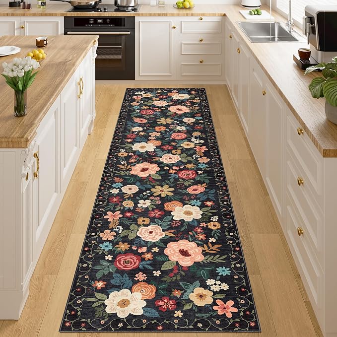 DUKINO 2x8 Runner Rug, Floral Washable Kitchen Runner Rug Non Slip, Soft Indoor by DUKINO