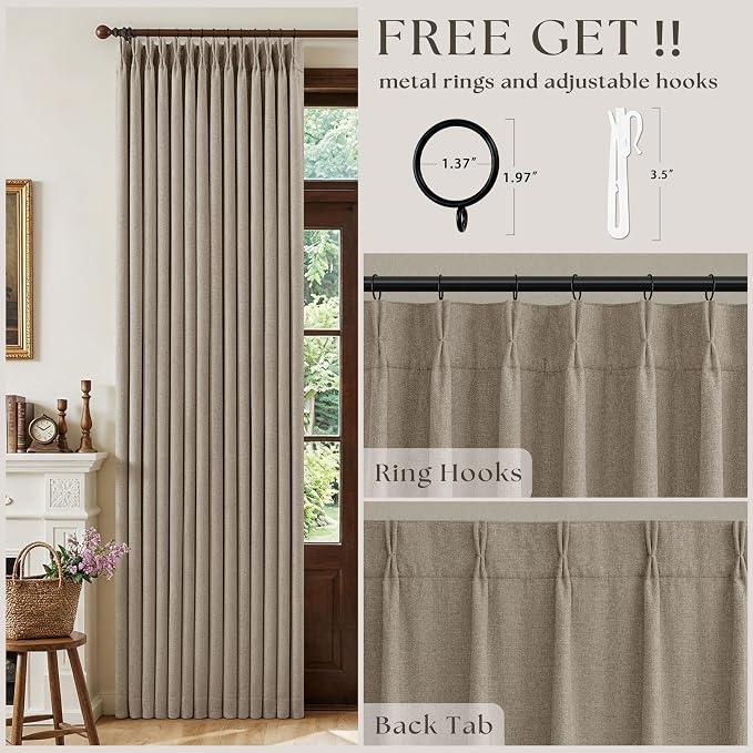 Dark Flax Pleated Blackout Burlap 126 Inch Long Linen Curtains | Pinch Pleat - Image 5