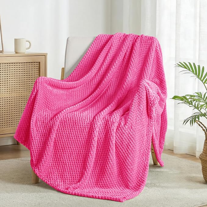 Exclusivo Mezcla Soft Waffle Fleece Bed Blanket Queen Size, Hot Pink | - Image 4