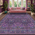 Dark Purple Living Room Rug 8x10, Vintage Violet Floral Area Rugs by HazoHaus