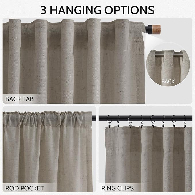 108 Inch Long Curtains for Living Room Grey Beige Linen Simple Modern Light - Image 2