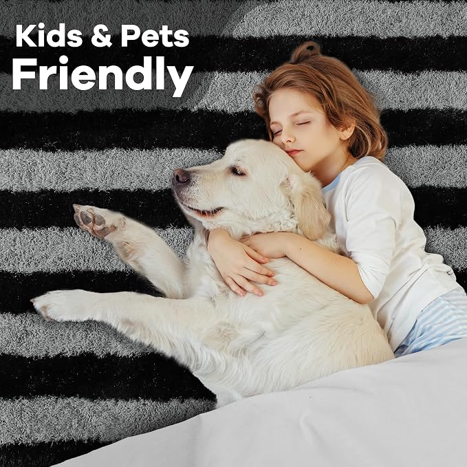 4x6 Black and Grey Fluffy Soft Area Rug Non-Slip - Image 6