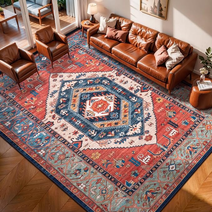 SERISSA 7x9 Washable Non Slip Boho Area Rug - Image 8