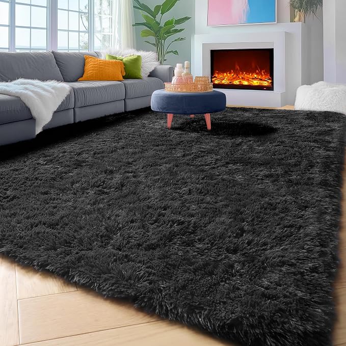 Black 8x10 Area Rugs for Living Room, Large Fluffy Shag Bedroom Rug, Ultra Soft - Image 9