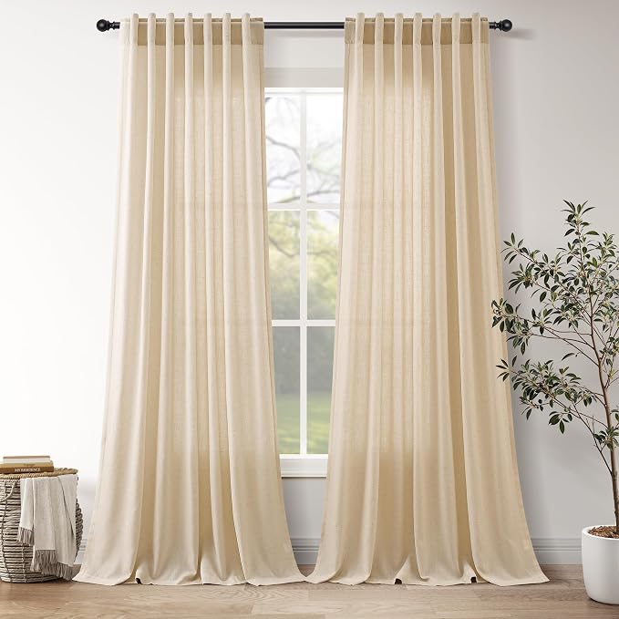 Tan Linen Curtains 96 Inches Long by Nanspring