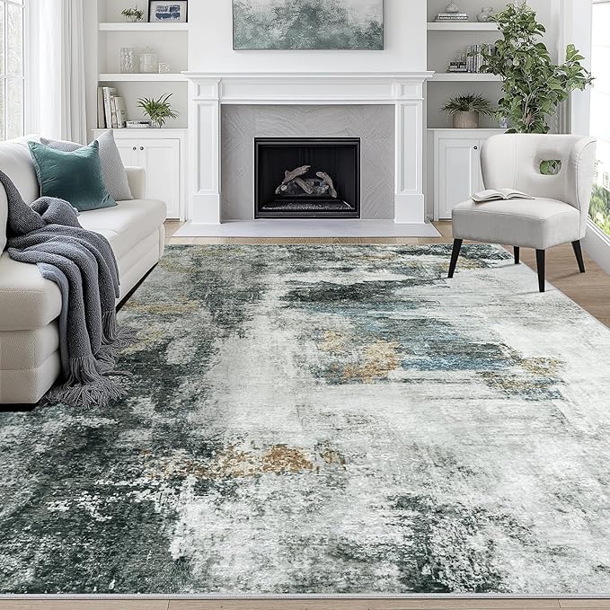9x12 Area Rugs for Living Room Washable Bedroom Dining Room Black Gold | Modern by Aelenmu