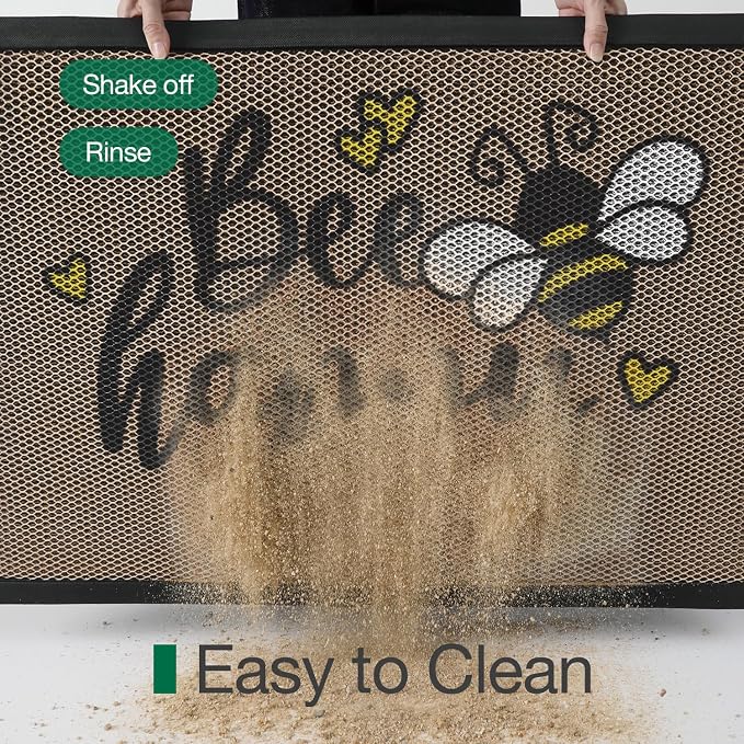 LUMI Outside Welcome Door Mat 17x30, Non-Slip Durable Rubber Easy Clean | Bee - Image 4