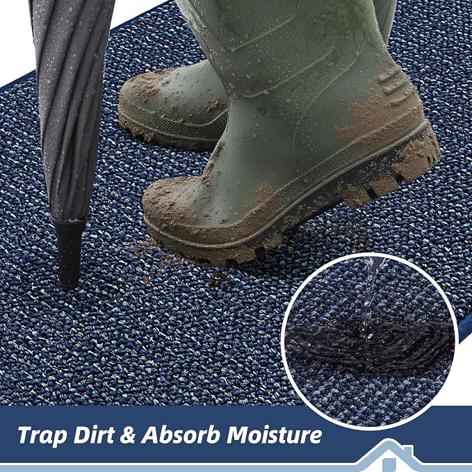 BEQHAUSE Dirt Trapper Door Mat 17" x 30" Half Circle Non Slip Rugs, Absorbent - Image 3