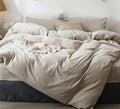 MooMee Bedding Duvet Cover Set 100% Washed Cotton Linen Like Textured Breathable Durable Soft Comfy (Heathered Tannish Linen Grey, Full 80"x90")