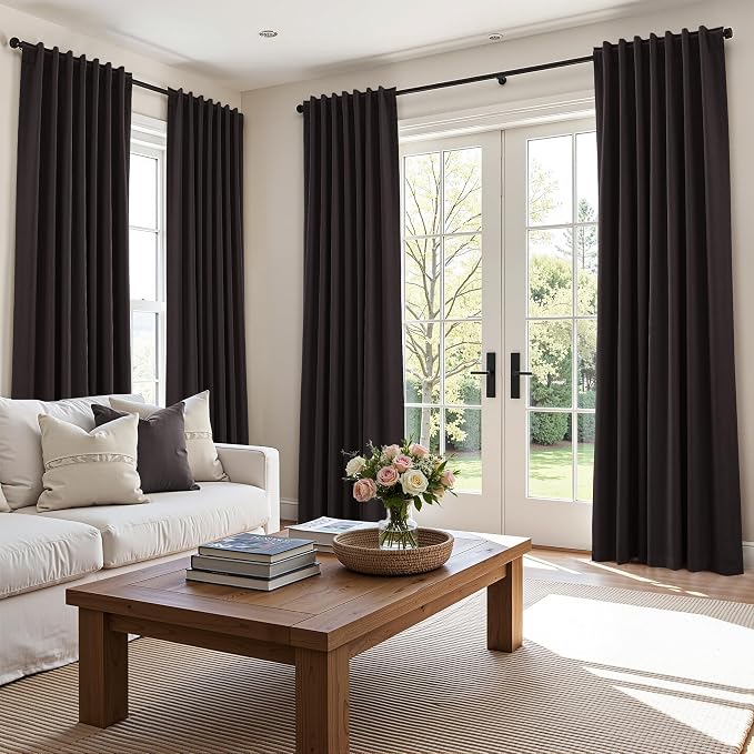 Cocoa Coffee 100% Blackout Linen Curtains 96 Inch Length 2 Panels Set - Image 8