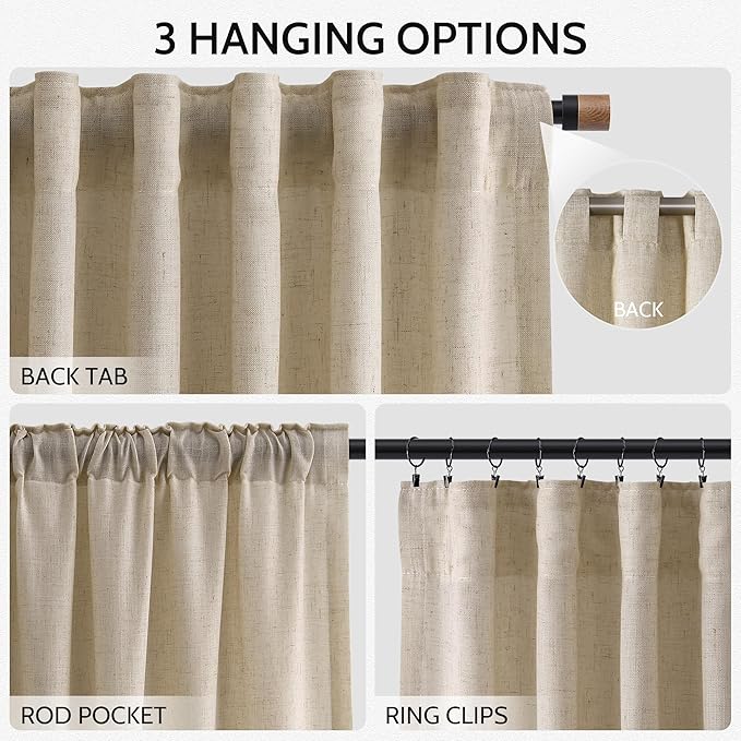 Taupe Burlywood Linen Curtains for Living Room 98 Inches Long Light Filtering - Image 2