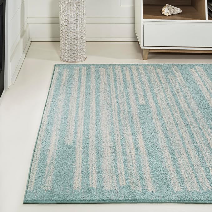 JONATHAN Y Khalil Modern Berber Stripe Turquoise/Cream Indoor Area Rug - Image 3