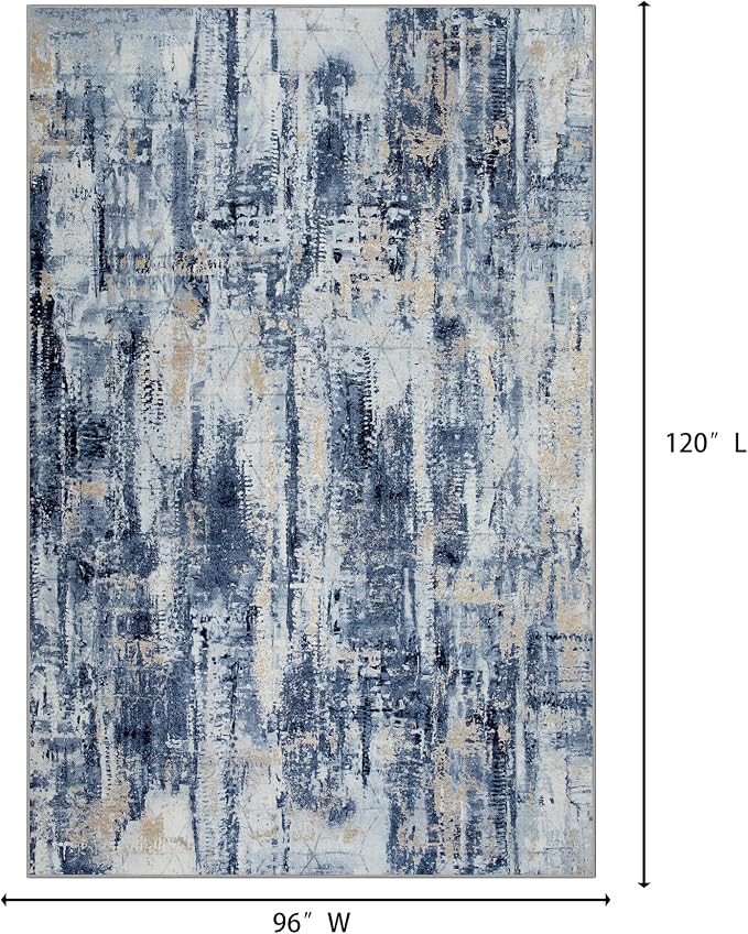8x10 Area Rugs for Living Room: Washable Abstract Blue Gold Badroom Carpet | - Image 2