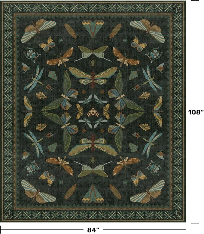 7x9 Insect Dark Green Rugs for Living Room, Boho & Forest Design Area Rug for - Image 2