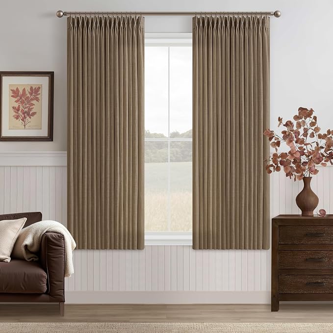 Pinch Pleated Linen Dutch Cocoa Semi Sheer Curtains 63 Inch Long 2 Panels | by Twodrapes