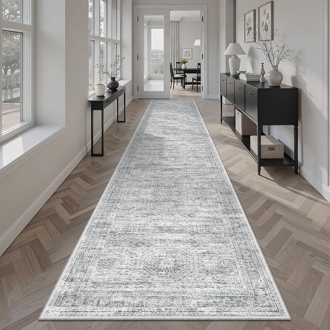 Soalmost Runner Rug 2x12 Washable Non-Slip Hallway Kitchen Runners Grey | Stain - Image 3
