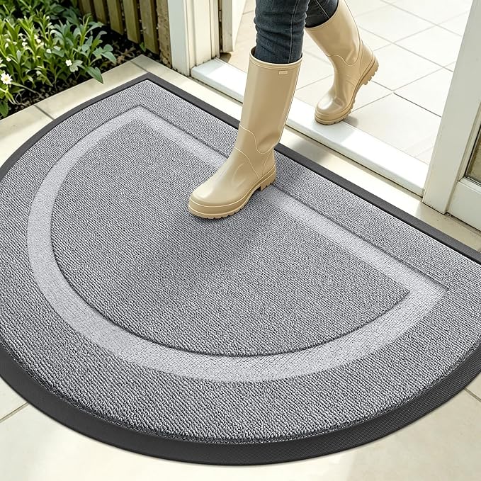 OLANLY Half Circle Front Door Mat Outside 35x23 All-Season Rubber Doormat | Ash by OLANLY