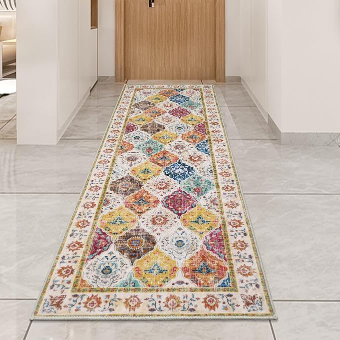 HEBE Hallway Runner Rug 2'x6', Washable Non Slip Kitchen Rug Runner | Soft Boho - Image 7