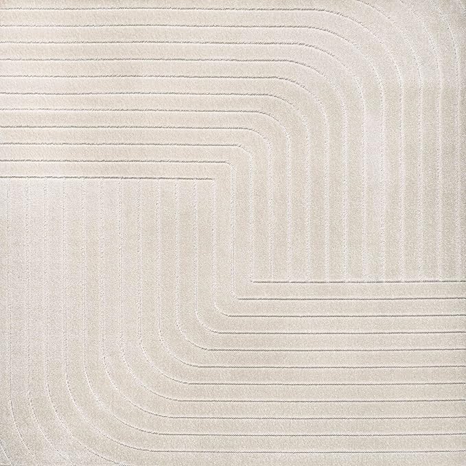 Eyely NCS101A-5SQ Scandinavian Odense Minimalist Angle Geometric Indoor Rug, Pet Friendly, Non-Shedding, Stain Resistant, Easy-Cleaning, Ivory/Cream, 5' Square, Indoor/Outdoor, Area Rug