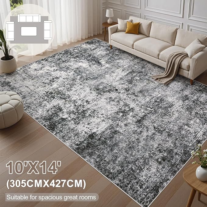 DMOYEST Area Rug Living Room Rugs 10x14 Washable Abstract Grey Carpet | Neutral - Image 7
