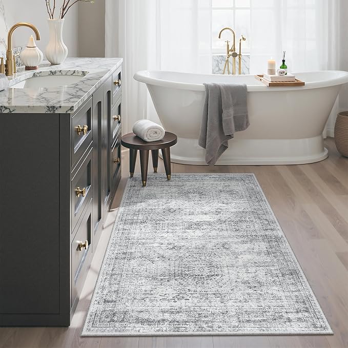 Soalmost 3x4 Rugs Non-Slip, Small Washable Kitchen Entryway Area Rug Grey | - Image 3