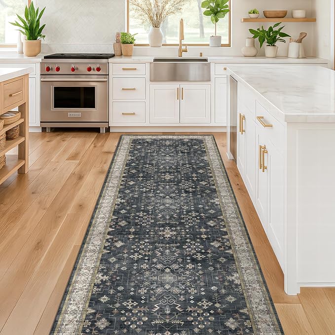 Black Boho Washable 3x16 Extra Long Runner Rug - Image 3