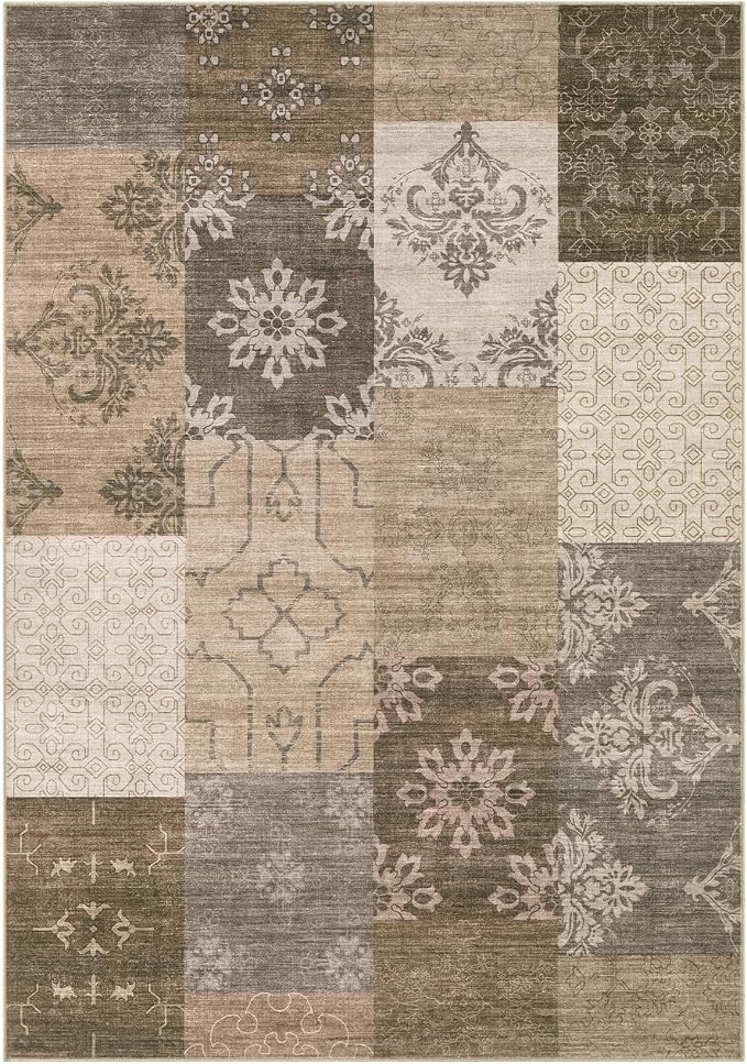 UERMEI 8x10 Area Rug for Living Room, Washable Brown Modern Geometric Patchwork - Image 9