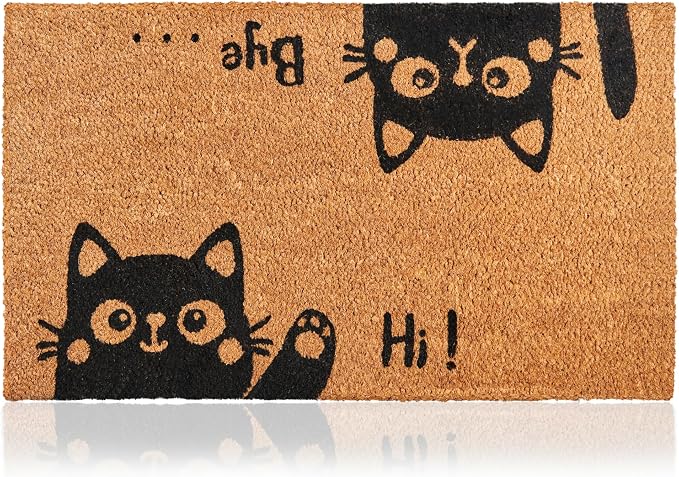 Coir Welcome Mat, Hi-Bye Cat, 17 x 29 in | 100% Natural Coir, Anti-Shedding by AmaruDoorMats