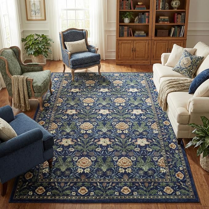 GarveeHome Green Washable Area Rug 5x7, Retro Floral Low Pile Non Slip Living by GarveeHome