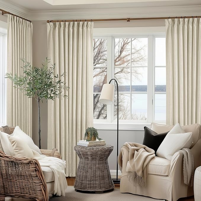 60 Inch Width 96 Inches Long Linen Pinch Pleated Curtains 1 Panel | Light - Image 6