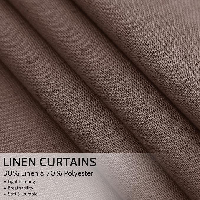 Cappuccino Linen Blend Light Filtering Back Tab Curtains 96 Inches Long - Image 2