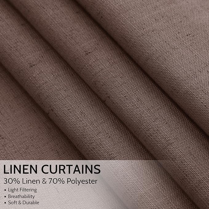 Cappuccino Linen Blend Light Filtering Back Tab Curtains 102 Inches Long - Image 2