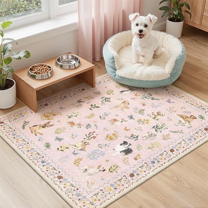 Soalmost 2x3 Dog Rugs for Entryway, Washable Door Mat Animal Soft Rug Pink | by Soalmost