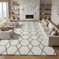 8x10 Area Rugs for Living Room, Fluffy White and Beige Bedroom Modern Rug | by ONASAR