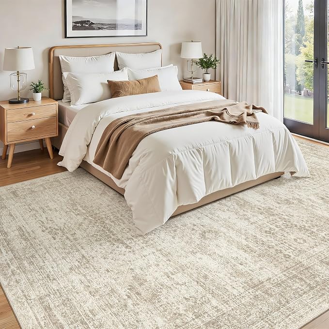 Soalmost 7x10 Area Rug for Living Room Washable Rugs Non-Slip Beige | Low-Pile - Image 3