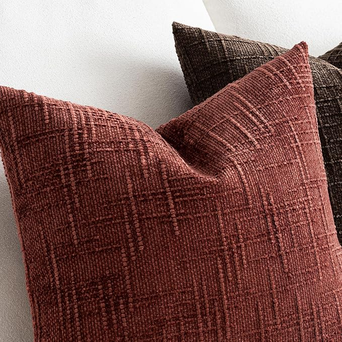 MIULEE Chenille Textured Fall Throw Pillow Covers Rust 18x18 Set of 2 | Slubby - Image 4