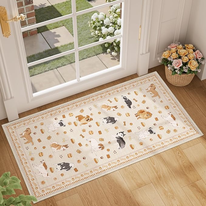 DUKINO 2x4 Rug Runner, Washable Dog Bathroom Rug Soft Non Slip Beige Yellow | by DUKINO