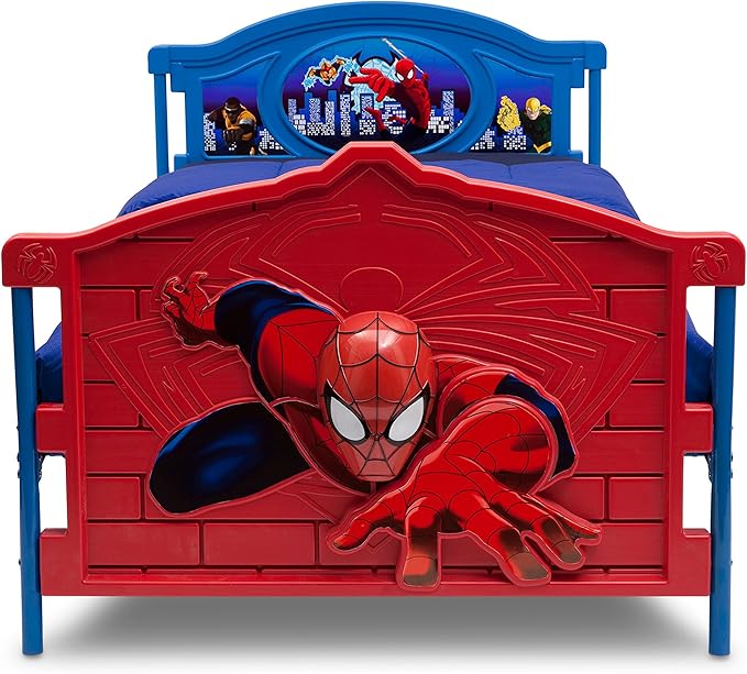 Delta Children Plastic 3D-Footboard Twin Bed, Marvel Spider-Man Snooze 6 inch Memory Foam Twin Mattress (Bundle)