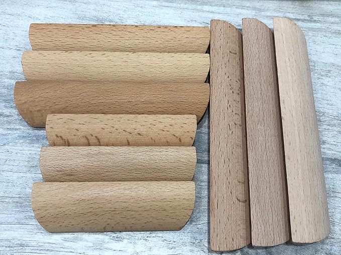 2Pcs Unfinished Wood Solid Furniture Pulls Handles,Unfinished Unpainted Paintable Wooden Handles Cupboard Closet Drawer Handle Pull,Length 3.54",Hole Dis.2.52"
