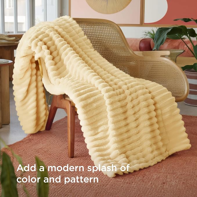Bedsure Soft Throw Blanket for Couch Decor Gifts Custard Yellow 50"x60" | - Image 3