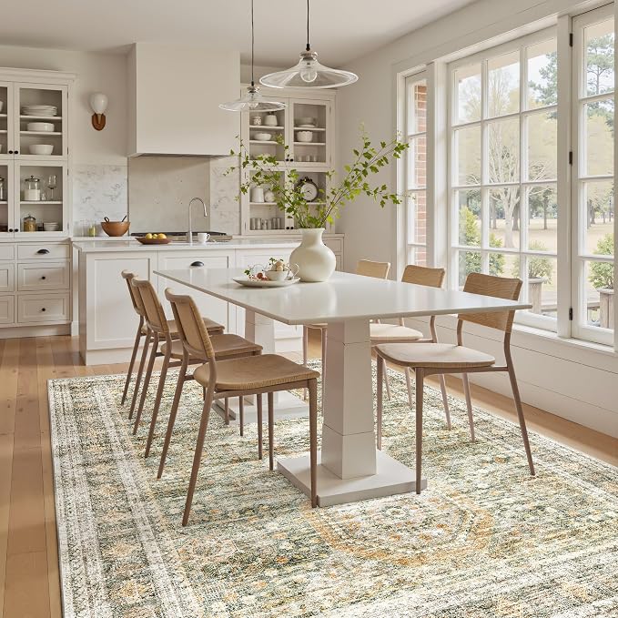 Soalmost 6x9 Area Rug for Living Room Washable Rugs Non-Slip Green/Orange | - Image 3