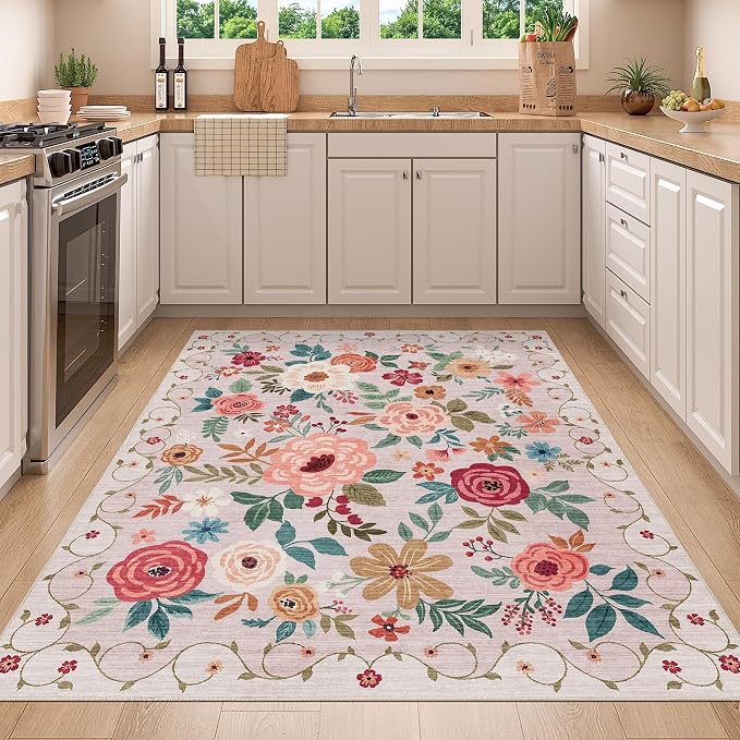 DUKINO 4x5 Area Rug for Entryway, Soft Floral Washable Rug Non Slip, - Image 4
