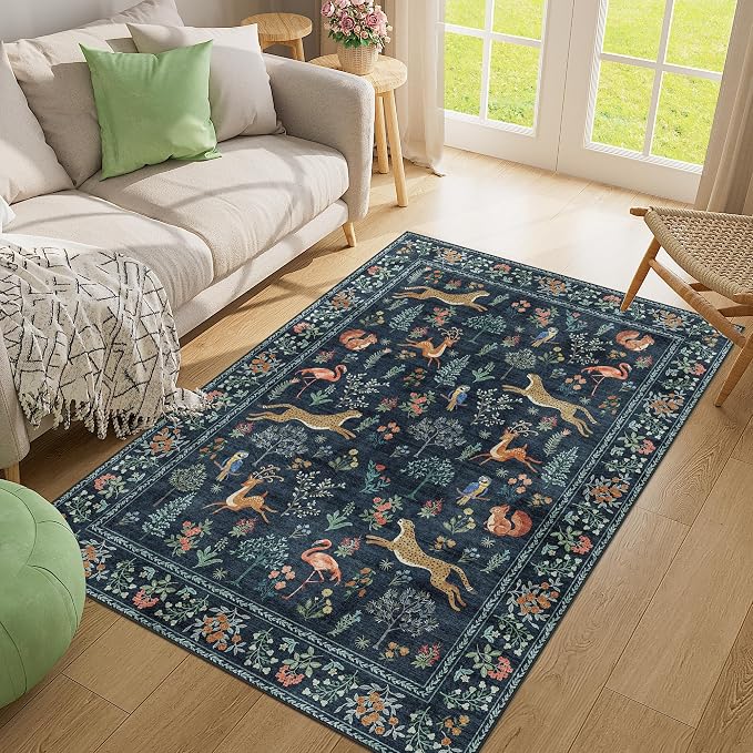 DUKINO 4x6 Area Rug, Non Slip Animal Washable Living Room Rug, Low Pile - Image 8