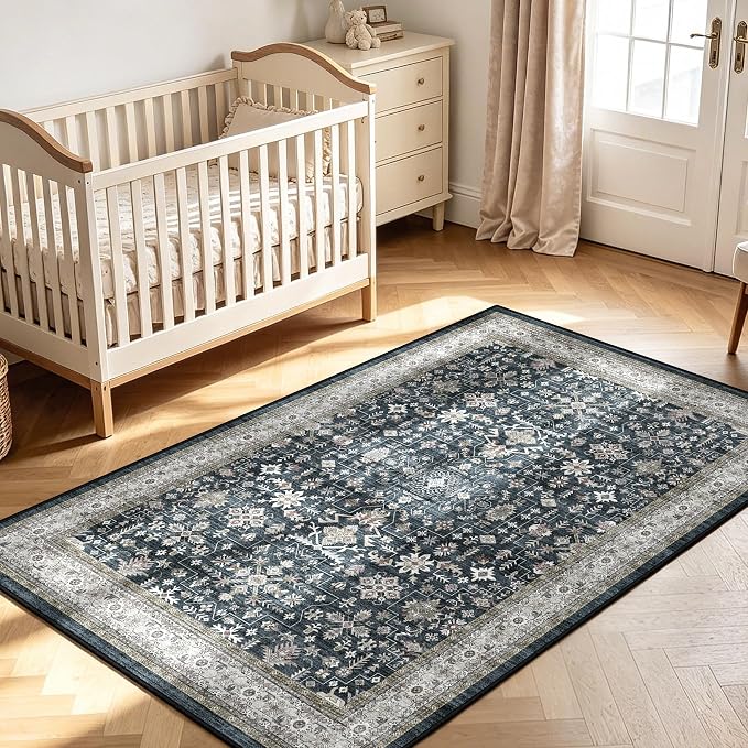 Washable Area Rug 4x6 for Living Room Bedroom | Low Pile; Non Slip;Machine by WelcometoBabovid