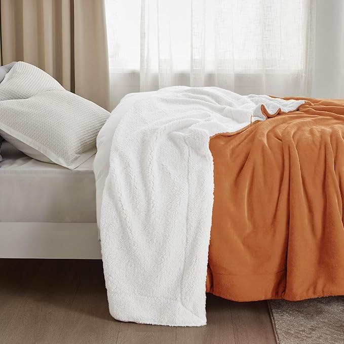 Bedsure GentleSoft Sherpa Fleece Throw Blanket Twin Size for Couch - Thick and Warm Throw for Women and Men, Soft Fuzzy Plush Twin Blanket for Winter, Burnt Orange, 60x80 Inches