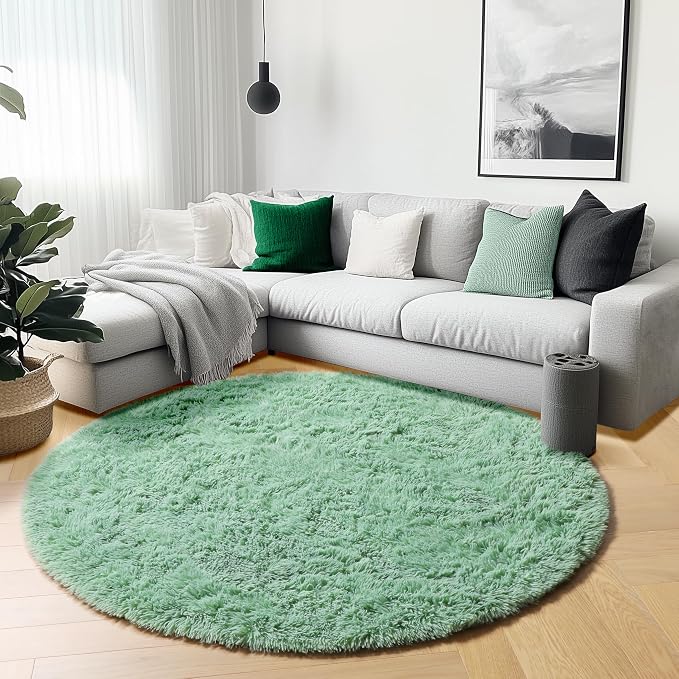 Sage Green Round Area Rugs 6ft, Fluffy Soft Bedroom Circle Rug - Image 4