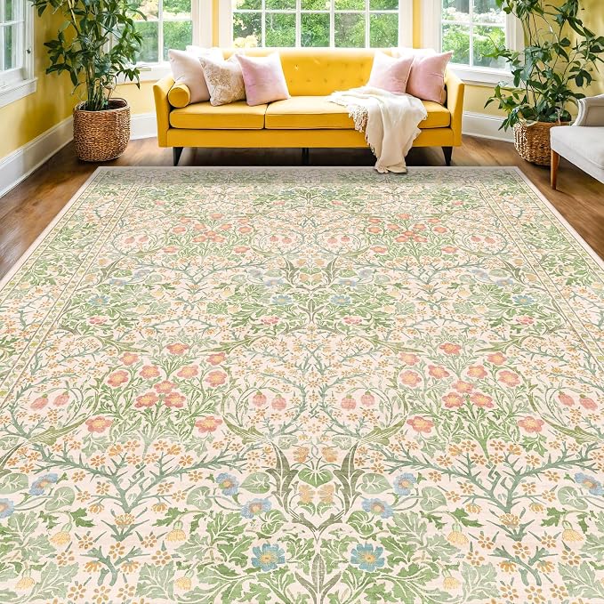Cream Green Washable 8x10 Area Rugs - Image 9