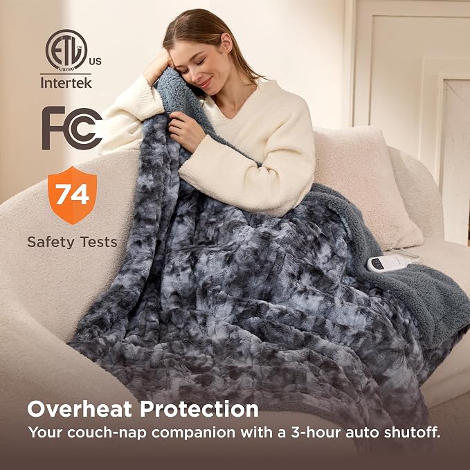 Bedsure Faux Fur Heated Blanket Throw Blanket, Fast Heating Electric Blanket - Image 6